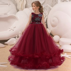Formal Bridesmaid Flower Embroidery Party Girls Dress Princess Kids Dresses For Girls Costume Birthday Wedding Evening Prom Gown