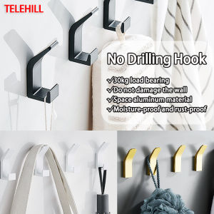1/2Pcs No Drilling Hook Black White Gold Towel Hook Clothes Coat Hanger Bedroom Robe Hook Rustproof Clothes Hangers Rack Kitchen Balcony Bathroom Storage Hook