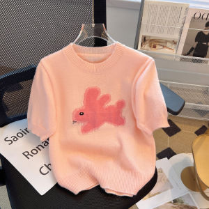Xả Kho Nhặt Sót ~ Áo Len Dệt Kim Cộc Tay Thêu Hoa Thỏ Hoạt Hình Mùa Hè Ngoại Thương Thương Hiệu Lớn Rút Cửa Hàng Chính Hãng Áo Phông Áo Nữ