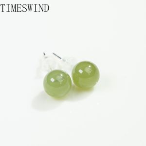 TIMESWIND Natural Authentic Jade Light Green Round Bead S925 Silver Women Simple Earrings Fashion Jewelry Gift with Certificate
