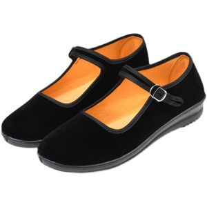 ปักกิ่งสุภาพสตรีส้นแบนหนารองเท้าทํางานแบบดั้งเดิมผ้ารองเท้าเต้นรําพนักงานโรงแรมสบายด้านล่างแบน < Ne1> รองเท้า