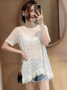 AIYITI | Áo Thun Nữ Dễ Thương Voan Ren Tay Ngắn Form Rộng