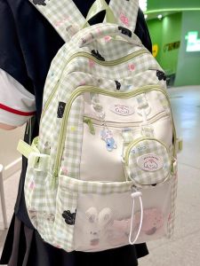 OUDENGPAI | Large Capacity Cat Design School Bags For Girls Double Shoulder Green Color Cartoon Style Backpack With Zipper Medium Waterproof