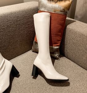 2023 Fall and Winter New Arrival Square Toe Knee High below the Knee Boots Slim Looking Knight Boots Womens Chunky Heel High Heel Black Boots