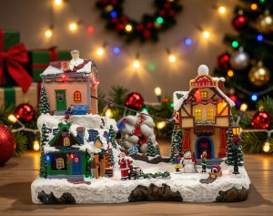 SANTA CLAUS CELEBRATES AT SKI LIFT MOUNTAIN CHRISTMAS VILLAGE DISPLAY