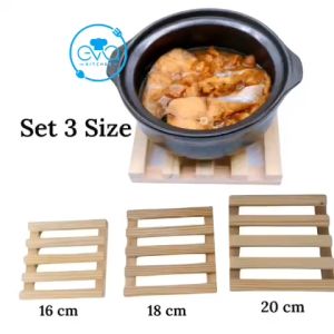 Set 3 Miếng Lót Nồi Gỗ Vuông 16-18-20cm Cách Nhiệt Bàn Ăn / Set Of 3 Pieces Square Wooden Trivet