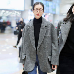 Loose Fit Woolen Suit Jacket Lazy Style Shoulder Widthened Womens Commute Wear Spring 2025 Ruiwen Ov Style Mirror Language