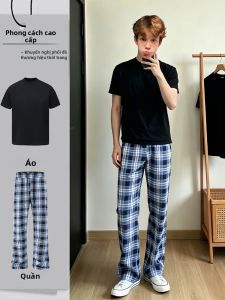 Summer Light Fit Checkered Blue Flared Pants