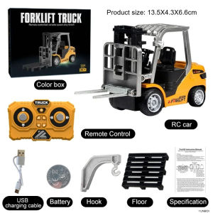 1:64 RC Mini Alloy Car Forklift Crane Excavator Tabletop Game 2.4G Hz Remote Control Engineering Lift Truck Childrens Toys Gift