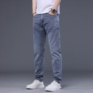 ROMON | Lormen Mens Slim Fit Straight Leg Jeans Summer Thin Ice Silk Casual Elastic Business Korean Style Long Pants