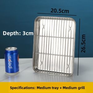 Commercial Grade 304 Stainless Steel Tray Oil Drainage Display Dish Rectangular Shape Cooking Utensil for Adult Food Service