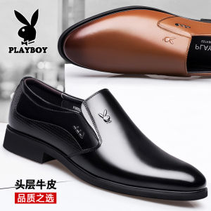 Playboy Mens Leather Shoes Genuine Leather Business Formal Black Brown Slip-On Casual Dad Shoes Large Size Winter Boat Shoes