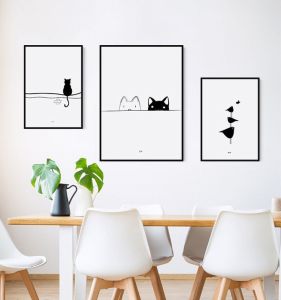 Modern Minimalist Black White Abstract Line Decorative Artwork for Living Room Bedroom Childrens Room Entrance Hallway Decoration