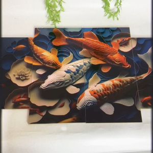 HIASAN DINDING 4 IN 1 SET KOI FISH PAPPERART IKAN KOI WALLDECOR  NUANSA ABSTRAK PAINTING LUKISAN ALAM HIASAN DAN PAJANGAN RUMAH KAYU AESTHETIC KEKINIAN