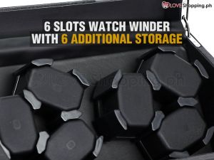 Automatic Watch Winder Leather Storage Display with Additional Storage and 4 Different Modes (3+3 and 6+6) - ADAPTOR Included