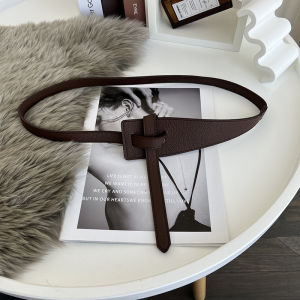 Fashionable Womens Skinny Belt Decorative Knot Black PU Leather Waist Belt for Coats And Skirts Versatile Simple Korean Style