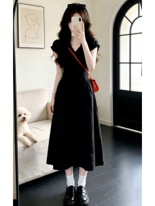 ZHENMANZI | French Style Slimming Black V-Neck Dress