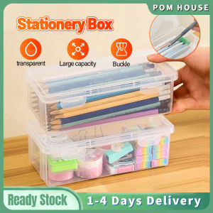 Large Capacity Pencil Box Multifunctional Transparent Waterproof Storage Box Stationery Storage Box With Buckled Plastic Pen Pencil Case for School Supplies 透明文具盒