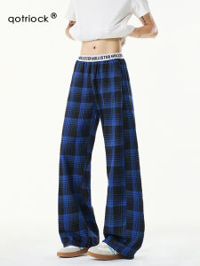 QOTRIOCK | Vintage American Style Loose Plaid Trousers