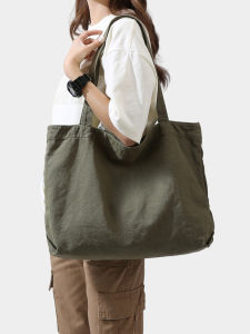 2025 New Lazy Large Capacity Retro Canvas Tote Bag Simple Quality Japanese Style Single Shoulder Bag for Women Casual Pure Color