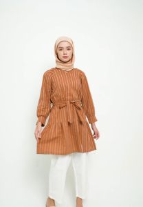 MFMW Okarina Tunik Coklat Motif Salur