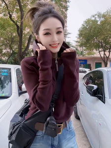 Chic Lazy American Style Hoodie Womens Fashionable Trendy Half Zipper Hooded Top Womens Trendy Cotton Inner Sleeve Long Winter Jacket