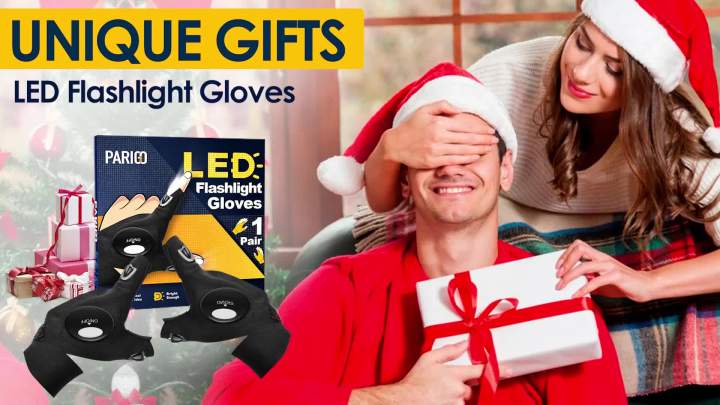 PARIGO LED Flashlight Gloves, Stocking Stuffers for Men Gift for Dad Husband Grandpa, Cool Gadget Christmas Birthday Gifts for Men s Him Boyfriend Guy Car Repairing Fishing Camping Reading Light