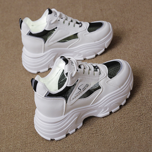 Womens Casual Breathable Leather Dad Shoes Thick Bottom Platform Sneakers Spring Summer Mesh Upper Increased Height Sneakers