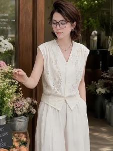 Lace Hollow Out Sleeveless Blouse Light Thin Summer Small Flare Sleeve