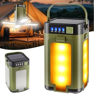 Solar Camping Light Rechargeable Multifunctional 4-Blade Folding Lantern Outside with 6 Lighting Mode IPX4 Portable Tent Lamp