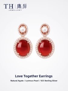 TH | Natural Red Agate and Pearl Earrings Silver