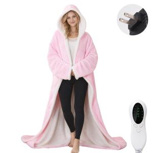 Heated Blanket With Sleeves Hood Foot Pocket Flannel Blanket 127x177cm Home Office Heating Blanket Wearable Integrated Blanket