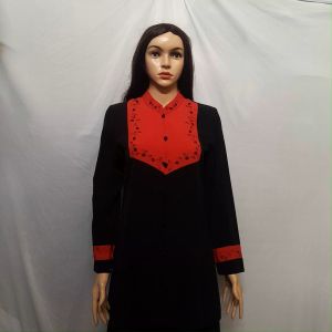 Blouse Wanita Elegan Kombinasi Warna Hitam Merah – D69 Rafidain