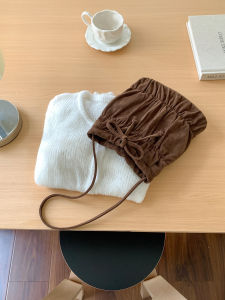 Sweet Butterfly Knot Bucket Bag Womens Fashionable Folded Bag Unique Style Casual Magnetic Buckle Closure PU Leather Handbag