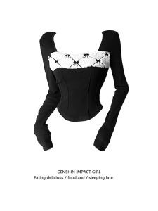 เสื้อยืดคอเหลี่ยมทรงเข้ารูปสำหรับผู้หญิง แขนสั้น ทรงเข้ารูป ทรงเข้ารูป แขนสั้น เสื้อยืดผู้หญิง ฤดูใบไม้ร่วง/ฤดูหนาว เสื้อผ้าทำงาน