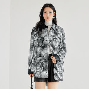 Yigue | Chic Tweed Pattern Slimming Thick Mid-Length Jacket