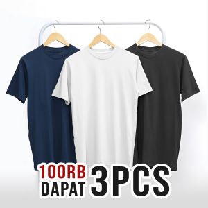 PROMO 3PCS 100 Ribu Kaos Polos Pria Baju Atasan Cowok/Cewek By Kedbel