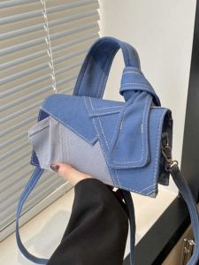 Retro Denim Crossbody Handbag Womens Fashionable Versatile Shoulder Bag Magnetic Buckle Soft Handle Casual Style Medium Size