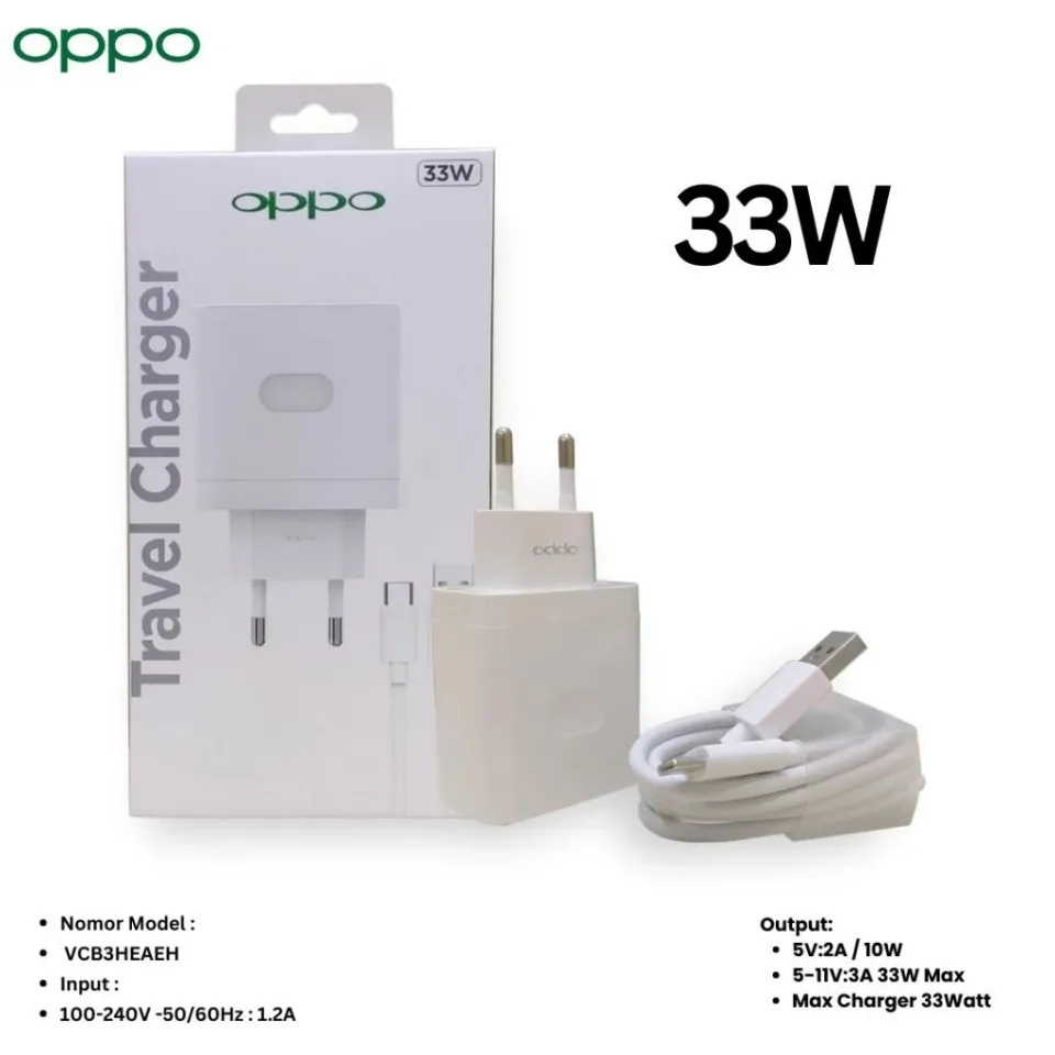 Charger Oppo Original 100% Fast Charging 33W Charger Oppo A33 A33s OPPO  A53 A53s OPPO A73 OPPO A93 Kabel TYPE C SuperVooc Fast Charging 33Watt 