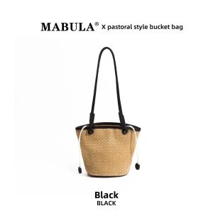 MABULA | Large Capacity Shoulder Straw Bag for Beach Vacation Winter New Arrival