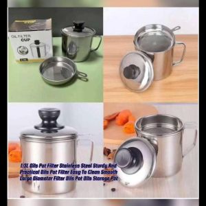 CHAINSHOP 1.3L Oils Pot Filter Stainless Steel Sturdy And Practical Oils Pot Filter Easy To Clean Smooth Large Diameter Filter Oils Pot Oils Storage Pot