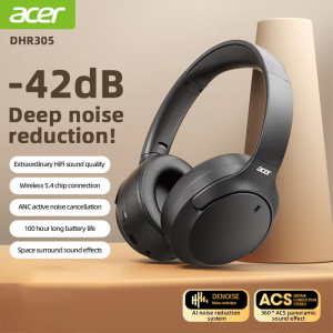 Acer | Acer OHR305 ANC Wireless Headphones HIFI Headset Bluetooth 5.4 ENC HD Mic Head Tracking 3D Spatial Audio -42dB ANC Low Latency