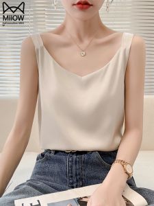 MiiOW | เสื้อกั๊กสายเดี่ยวผ้าไหมน้ำแข็งไหล่กว้างสำหรับผู้หญิง MiiOW Cat ฤดูร้อน 2023 ทรงหลวม ทรงเข้ารูป สไตล์ลำลอง