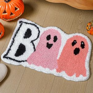 VIKAMA Shaped Halloween Jack O Lantern Black Cat Bath Rug Anti Slip Absorbent Bedroom Entrance Mat Halloween Party Home Decor