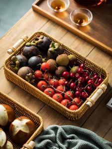 Đôi Tai Dệt Khay Đựng Trái Cây Giỏ Đựng Bánh Mì Ăn Nhẹ Đĩa Chiên Sâu Món Ăn Phong Cách Nhật Bản Nhà Ăn Đồ Dùng Hình Chữ Nhật Giỏ Đan