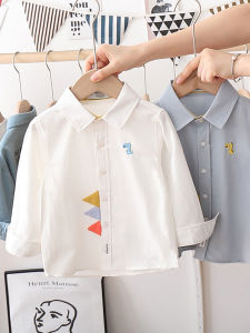 Áo Sơ Mi Cotton Dài Tay Cho Bé Trai Mùa Xuân Thu Phong Cách Mới Họa Tiết Khủng Long Màu Trắng Thời Trang Trẻ Em
