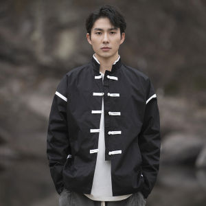 New Chinese Style Mens Jacket Coat Spring Autumn Version Belted Cuff Buttoned Pure Color Young Mens Casual Ethnic Wear