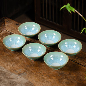 Flambe Jian Ware Tea Cup Ceramic Cup 6 Different Colors Bamboo-Hat Type Cup Tea Bowls Tea Cup Suit Bamboo Cup Holder