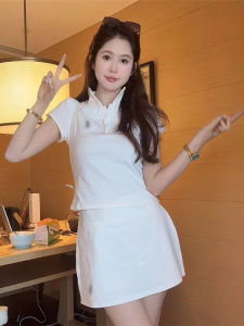 Korean Style Polo Neck Short Sleeve T-Shirt High Waist Mini Skirt Set Casual Summer Outfit for Women Spicy Girl Sporty Look