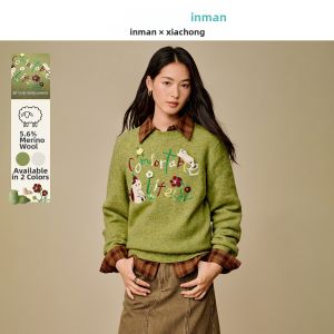 INMAN | Áo Sweater Dài Tay Phồng Thêu Hoa Văn